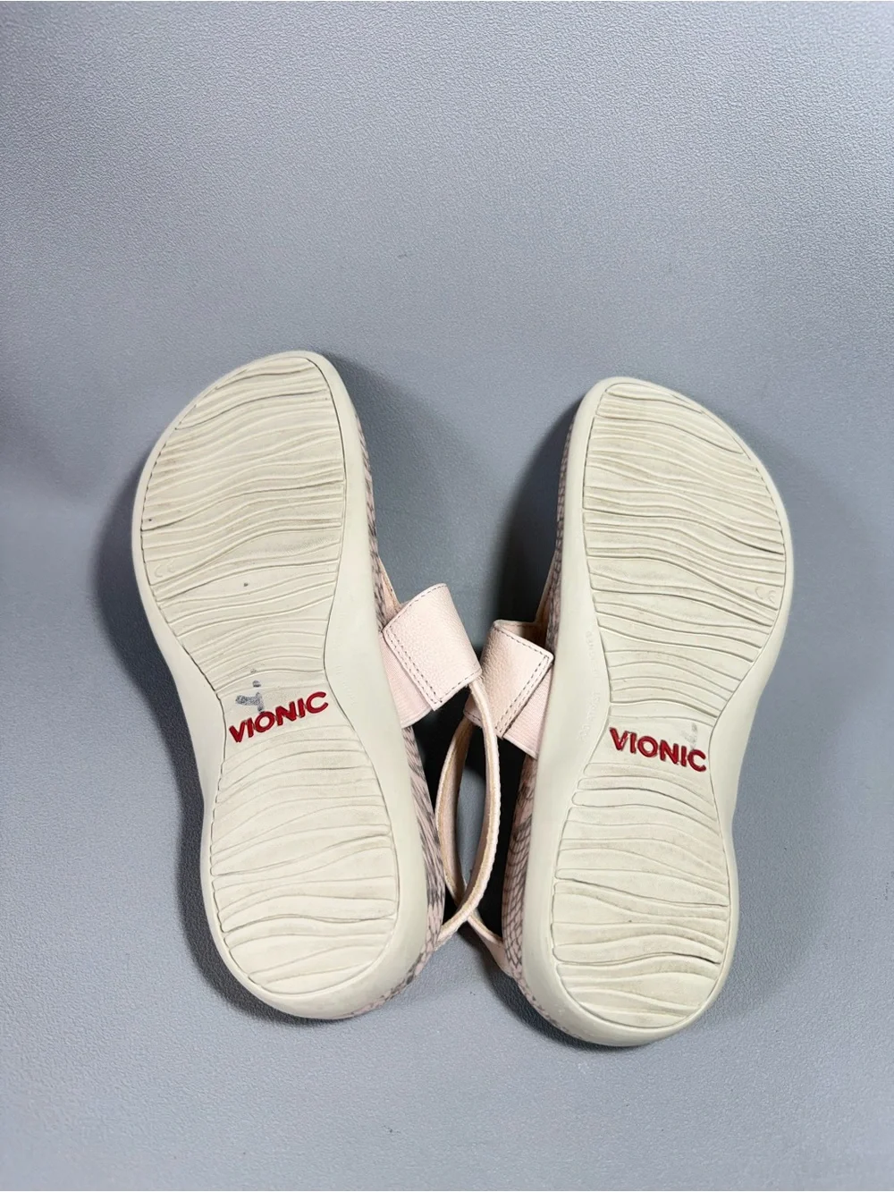 Vionic Tala Neutral Pink Snakeskin Printed Leather Slingback Thong Sandals